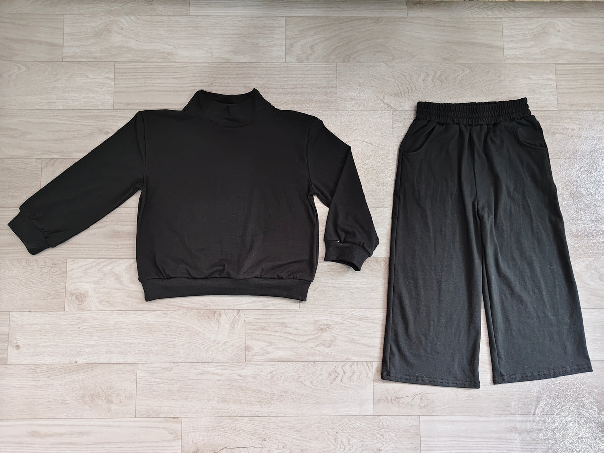 6.23 Preorder GLP3411 Black Color Long Sleeve Top Pocket Pants Girls Cotton Clothes Set