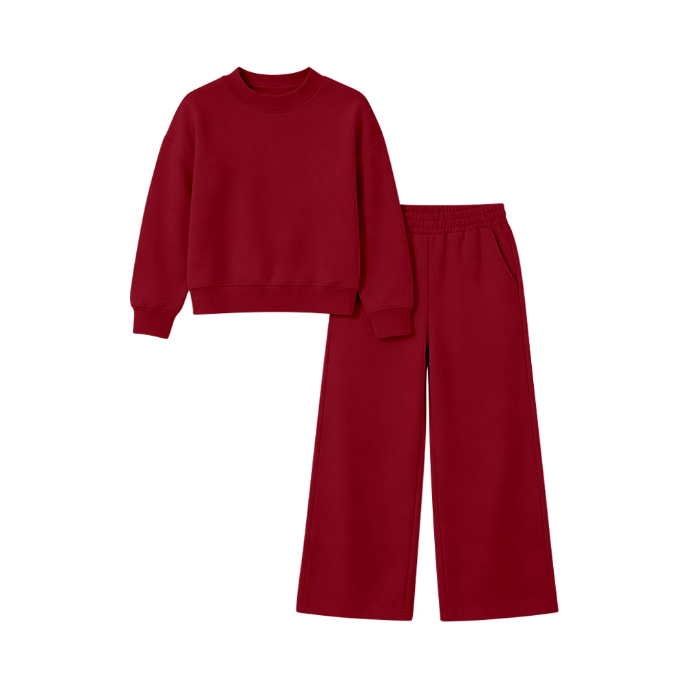 6.23 Preorder GLP3413 Wine Color Long Sleeve Top Pocket Pants Girls Cotton Clothes Set