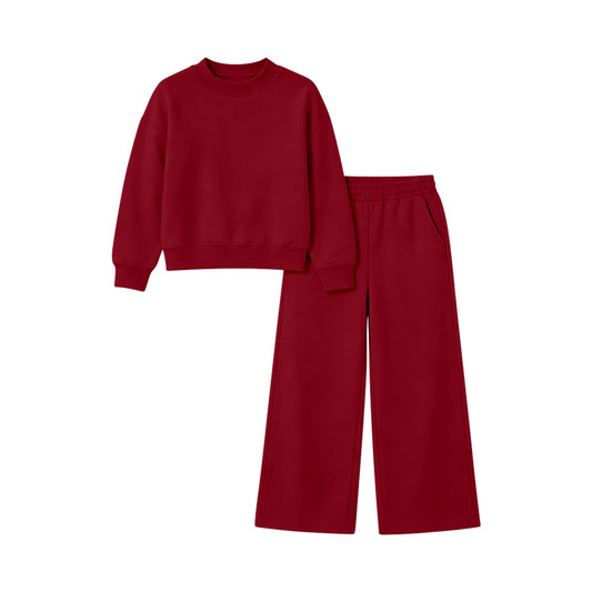 6.23 Preorder GLP3413 Wine Color Long Sleeve Top Pocket Pants Girls Cotton Clothes Set