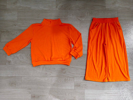 6.23 Preorder GLP3414 Orange Color Long Sleeve Top Pocket Pants Girls Cotton Clothes Set