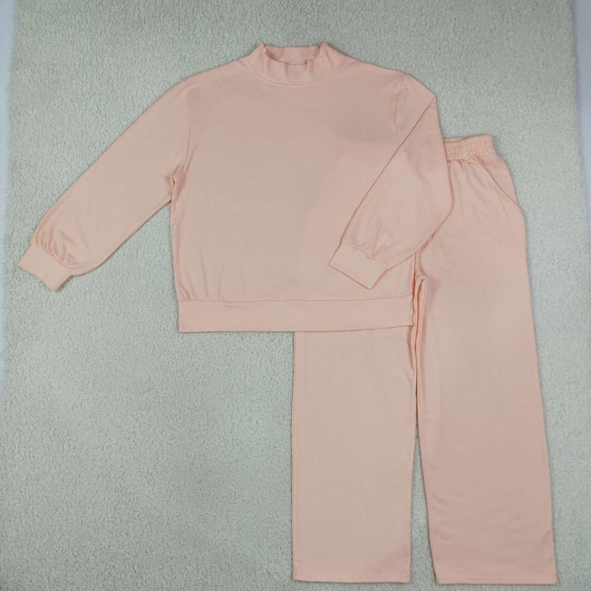 Mommy and Me  Peach Pink Solid Color Cotton Long Sleeve Top Pants Outfit