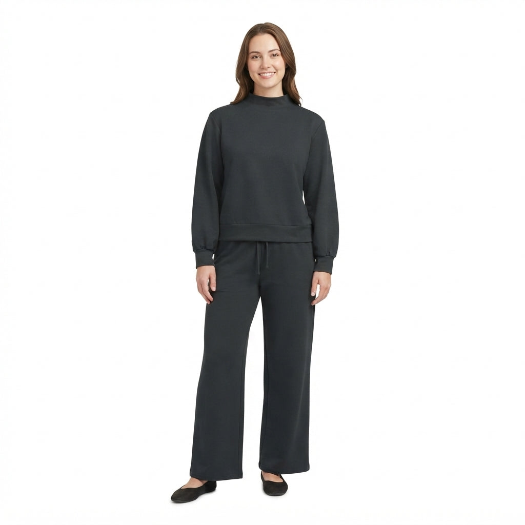 Mommy and Me  Black Solid Color Cotton Long Sleeve Top Pants Outfit