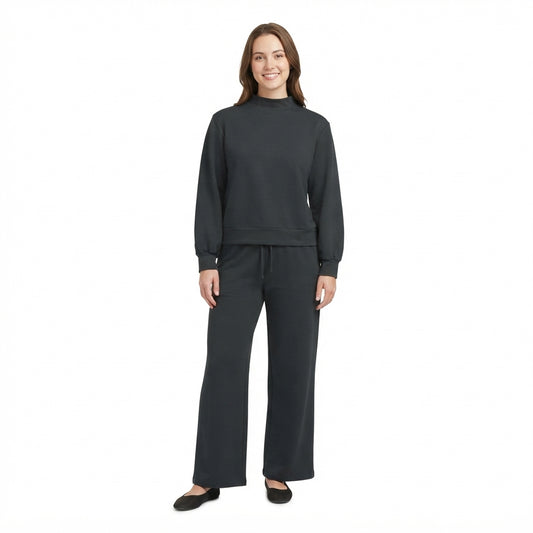 Mommy and Me  Black Solid Color Cotton Long Sleeve Top Pants Outfit