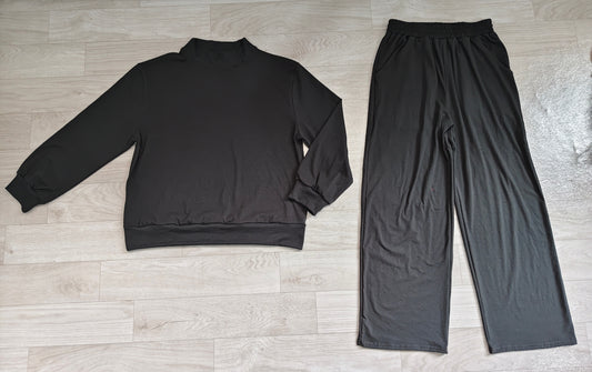 6.23 Preorder GLP3416 Black Color Long Sleeve Top Pocket Pants Woman Cotton Clothes Set