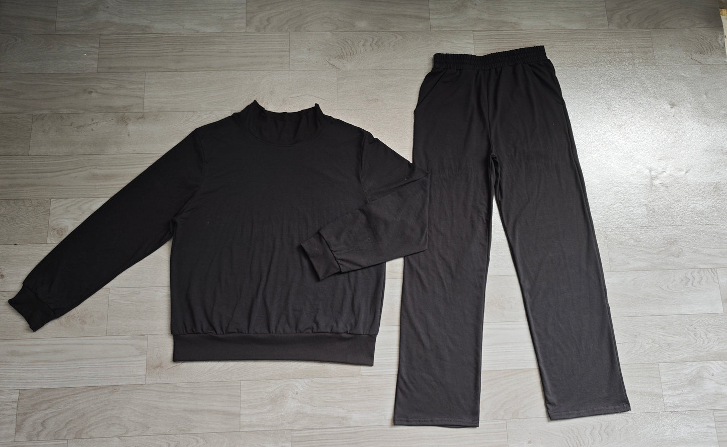 6.23 Preorder GLP3416 Black Color Long Sleeve Top Pocket Pants Woman Cotton Clothes Set