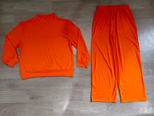 6.23 Preorder GLP3419 Orange Color Long Sleeve Top Pocket Pants Woman Cotton Clothes Set