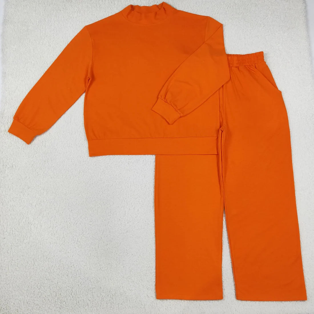 Sibling Adult Solid Color Cotton Mock Neck Long Sleeve Top Wide Leg Pants Outfit