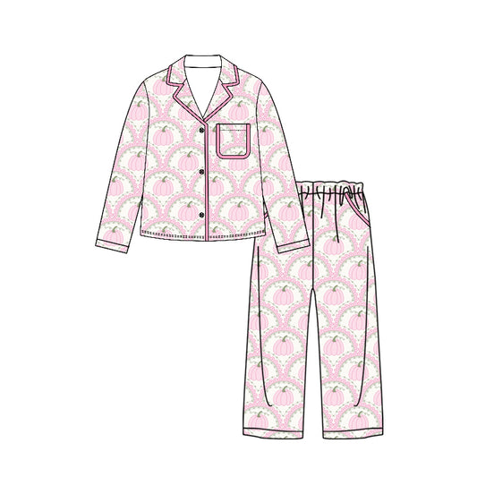 6.24 GLP3422 Preorder Pumpkin Pink Print Woman Fall Pajamas Clothes Set
