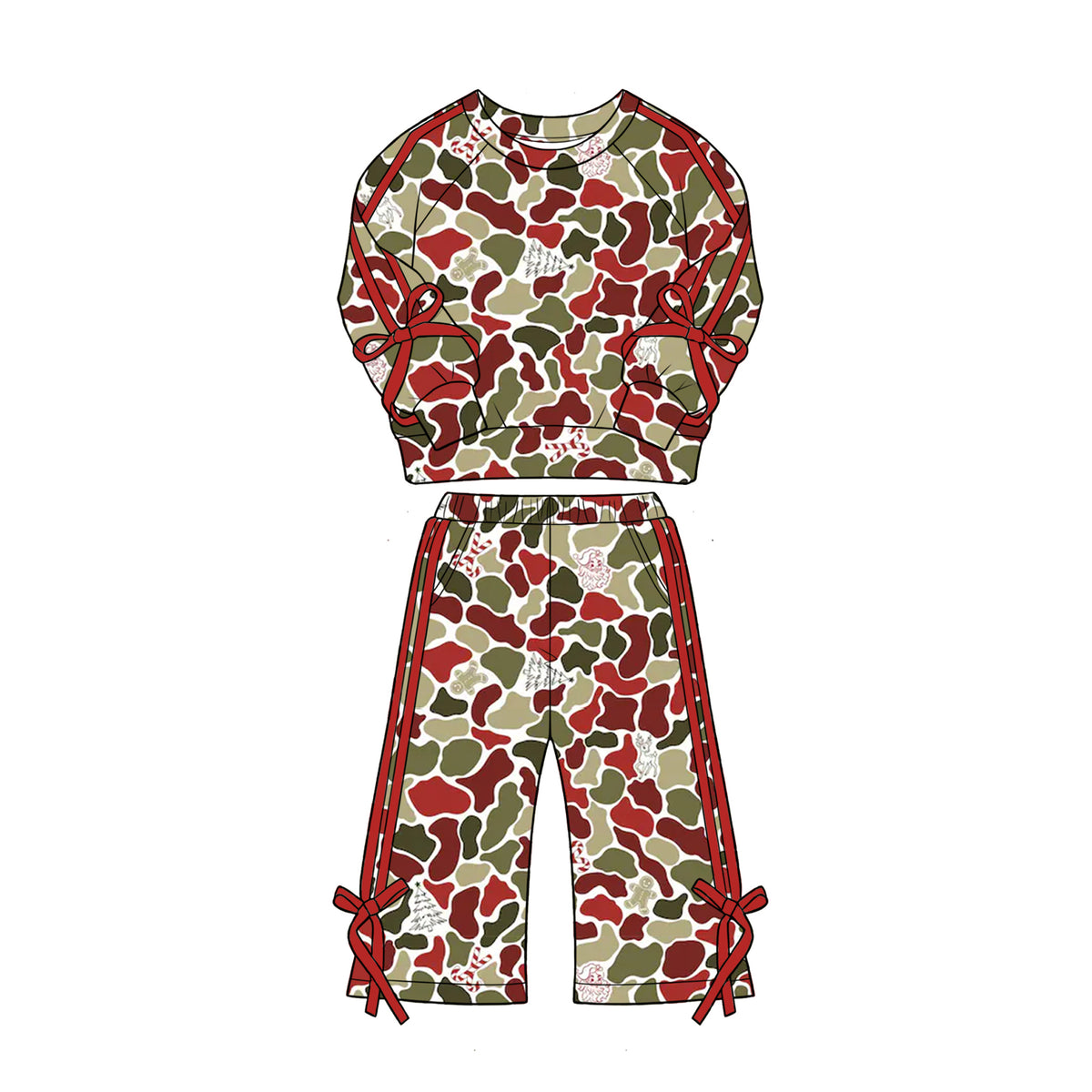 6.26 Preorder Kids Girls Christmas Camo Sweatshirt With Wild Leg Pants Set