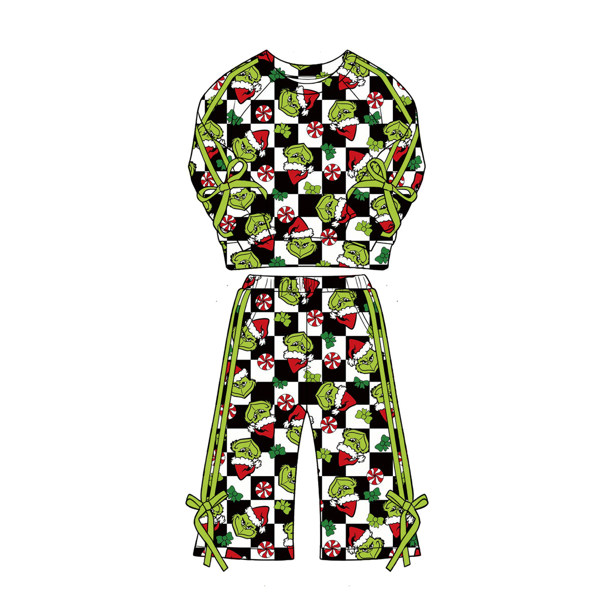 6.26 Preorder Kids Girls Christmas Green Face Sweatshirt With Wild Leg Pants Set