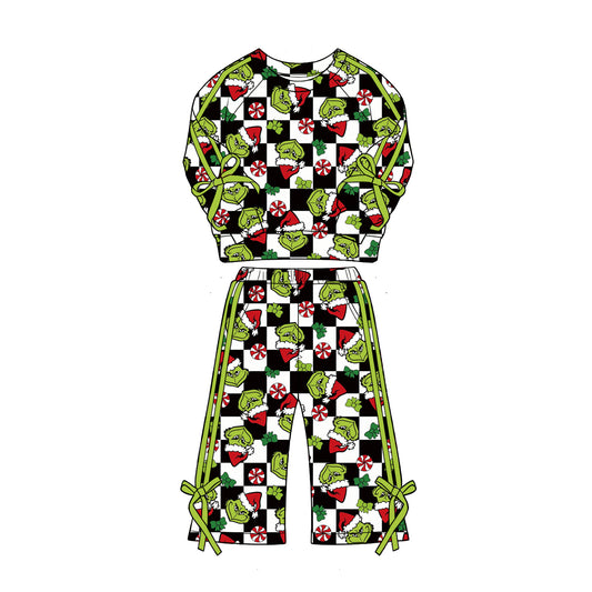 6.26 Preorder Kids Girls Christmas Green Face Sweatshirt With Wild Leg Pants Set