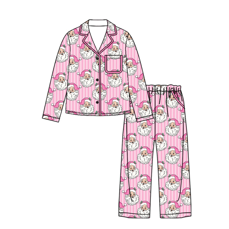 6.27 GLP3443 Preorder Santa Pink Stripes Print Woman Christmas Pajamas Clothes Set