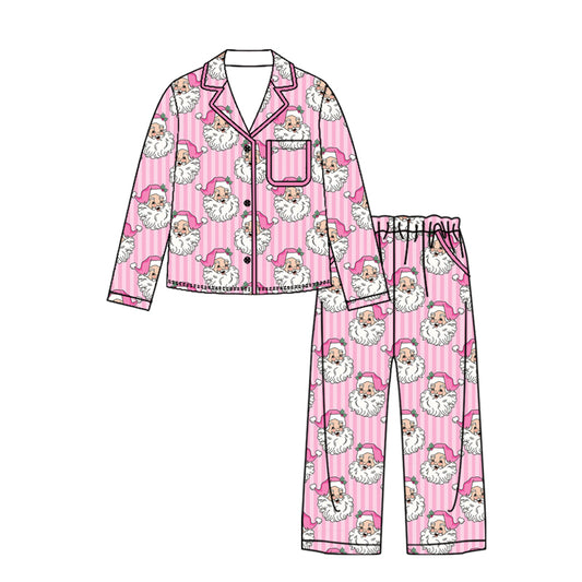 6.27 GLP3443 Preorder Santa Pink Stripes Print Woman Christmas Pajamas Clothes Set