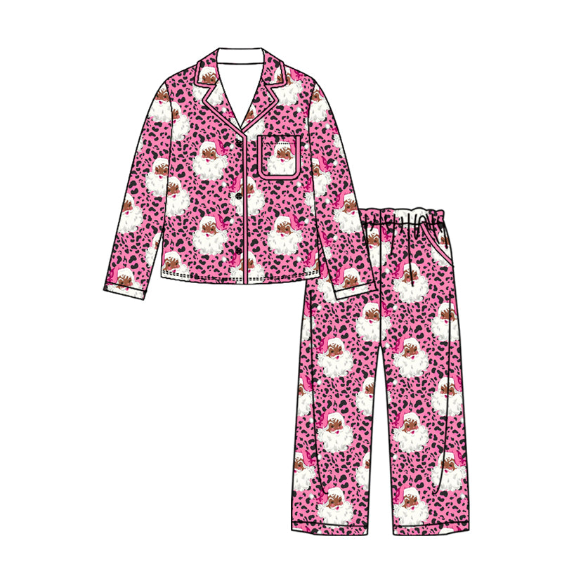 6.27 GLP3445 Preorder Santa Bows Pink Print Woman Christmas Pajamas Clothes Set