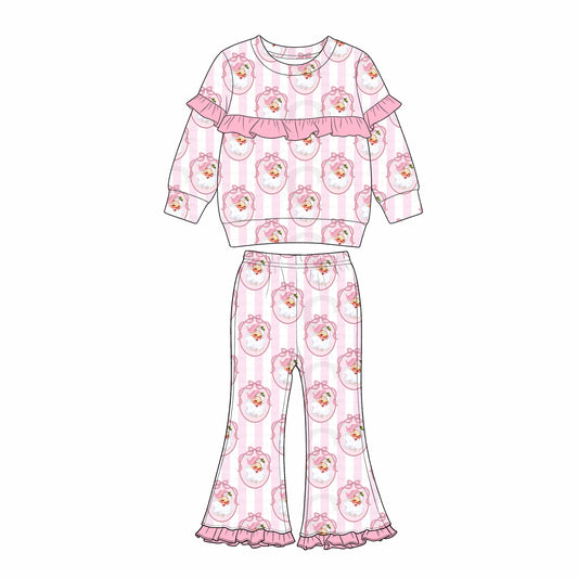 Preorder GLP3450 Santa Pink Stripes Top Bell Pants Girls Christmas Clothes Set