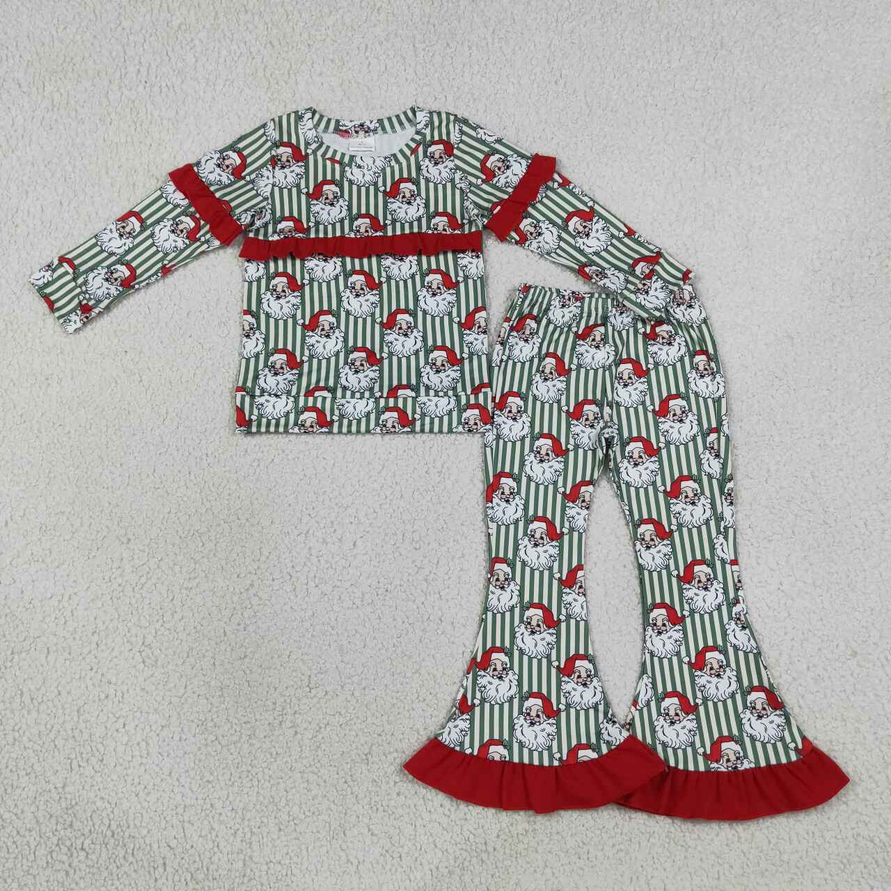 Sibling Baby Girls Long Sleeve Pumpkin Santa Ruffle Rop Bell Botton Outfit