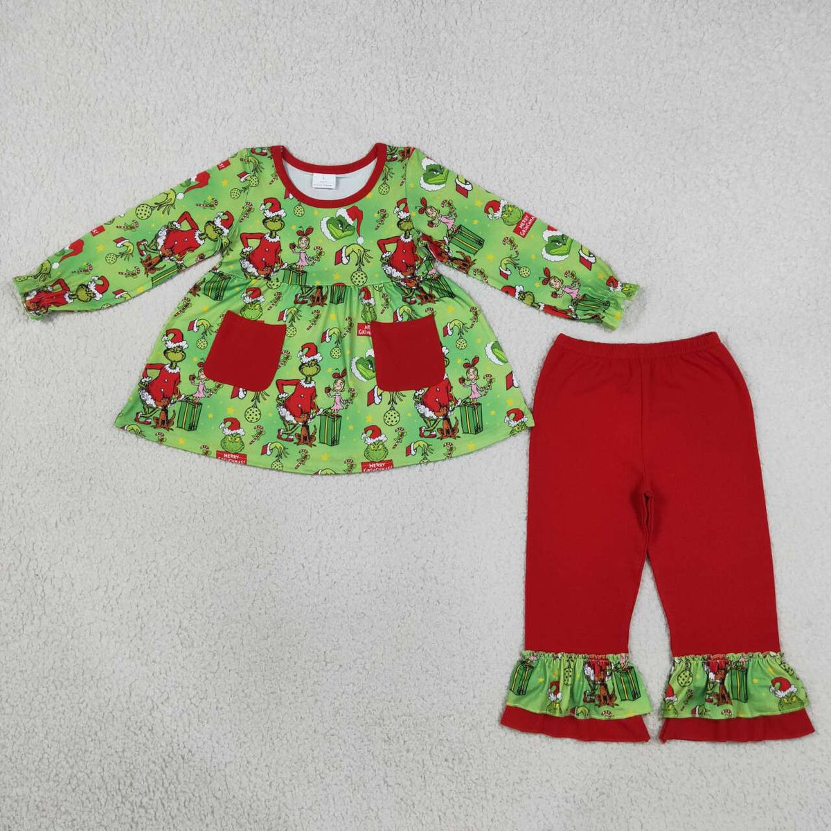 Sibling Kids Girls  Christmas Pocket Tunic Top Ruffle Pants Outfit