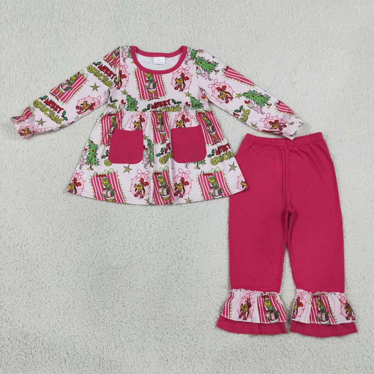 Sibling Kids Girls  Christmas Pocket Tunic Top Ruffle Pants Outfit