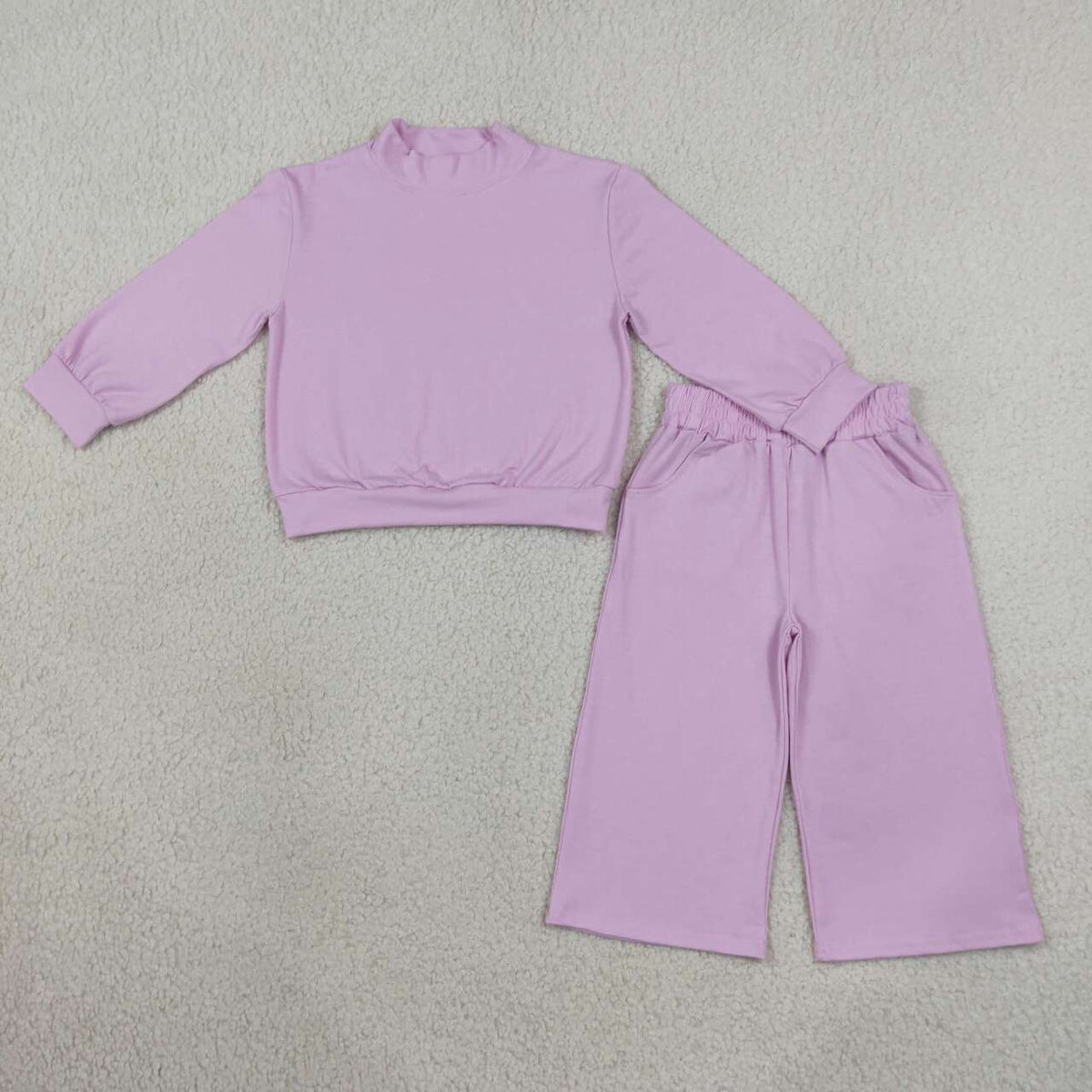 9 Colors Cotton Mock Neck Long Sleeve Top Straight Pockets Pants Girls Fall Clothes Set Sisters Wear