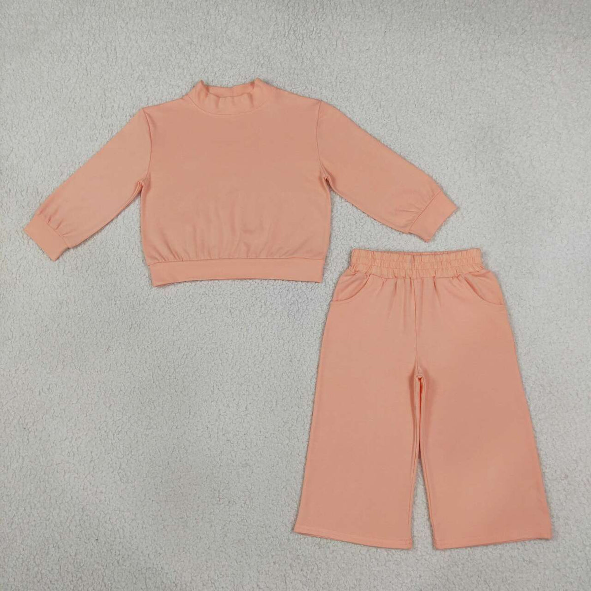 9 Colors Cotton Mock Neck Long Sleeve Top Straight Pockets Pants Girls Fall Clothes Set Sisters Wear