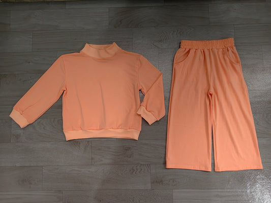 7.4 Preorder GLP3471 Peach Cotton Long Sleeve Pocket Pants Girls Fall Clothes Set