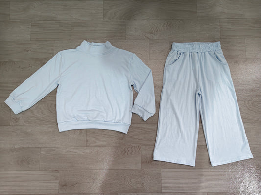 7.4 Preorder GLP3472 Blue Cotton Long Sleeve Pocket Pants Girls Fall Clothes Set