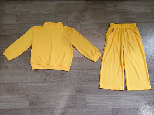 7.4 Preorder GLP3473 Yellow Cotton Long Sleeve Pocket Pants Girls Fall Clothes Set