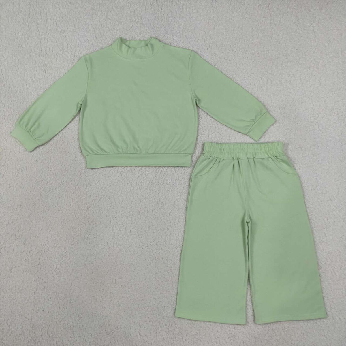 9 Colors Cotton Mock Neck Long Sleeve Top Straight Pockets Pants Girls Fall Clothes Set Sisters Wear