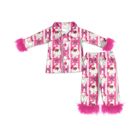 7.6 Preorder KIds Girls Pink Christmas Bow Long Sleeve Pajama Set