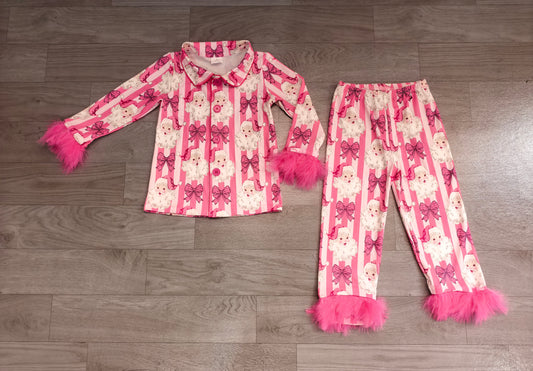 7.6 Preorder KIds Girls Pink Christmas Bow Long Sleeve Pajama Set