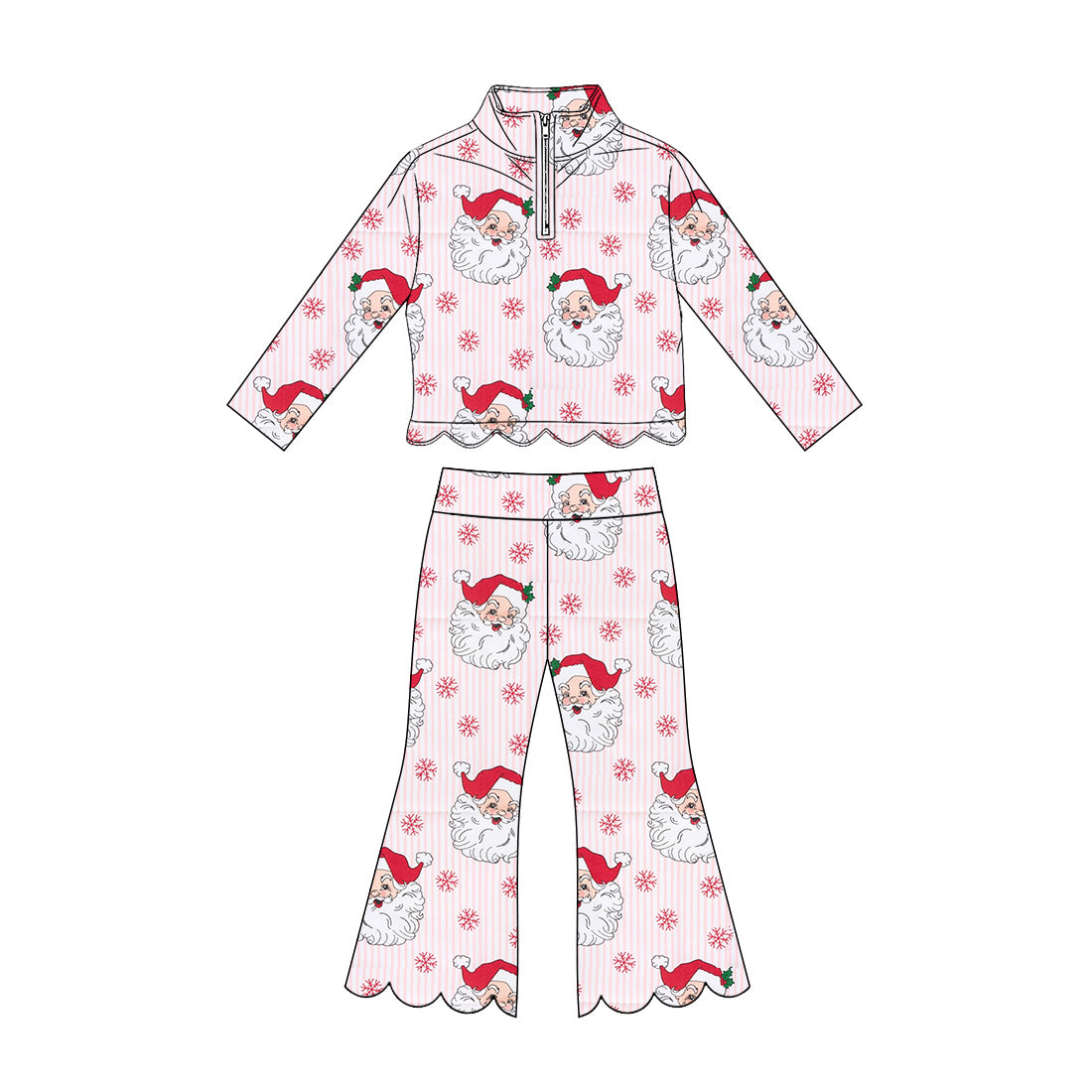 7.6 Preorder KIds Girls Pink Christmas Santa Long Sleeve Pullover Top with Pants Outfit
