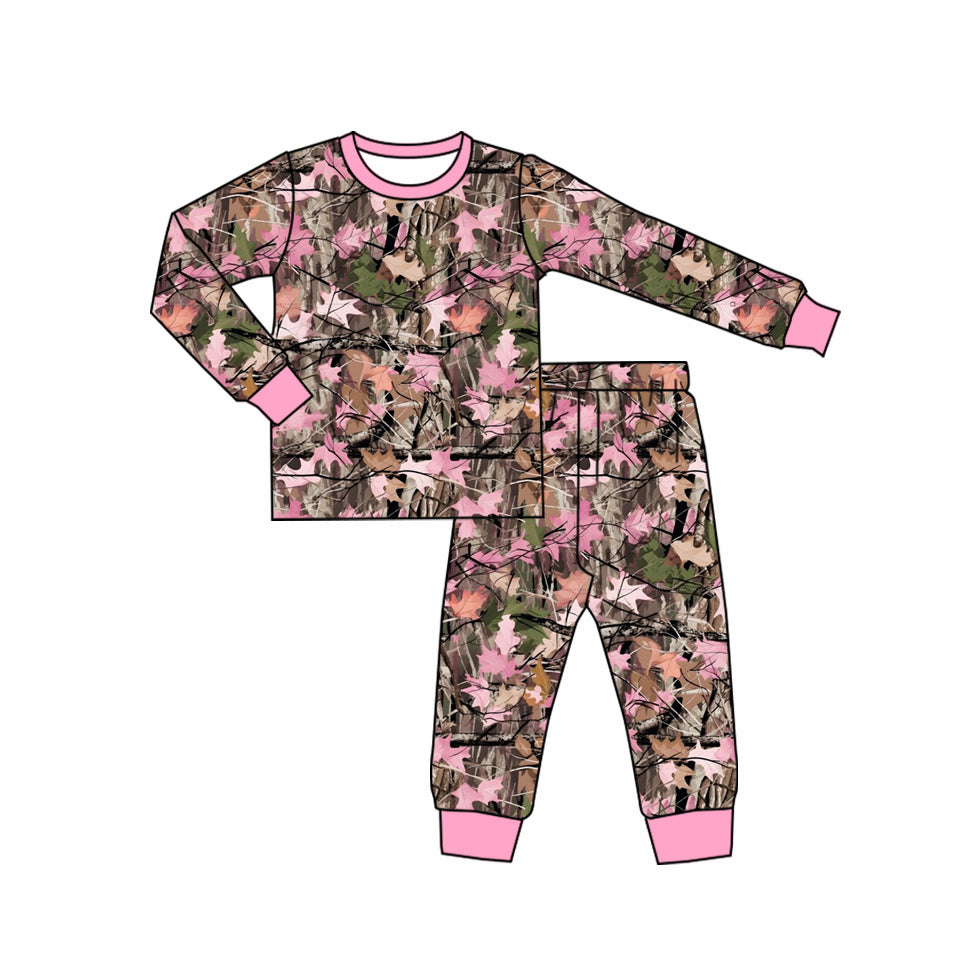 7.13 GLP3486 Preorder Pink Branch Camo Print Girls Fall Pajamas Clothes Set