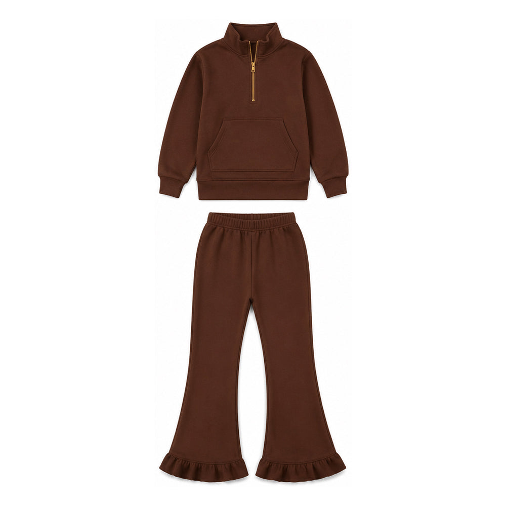 7.14 GLP3489 Preorder Brown Long Sleeve Pullover Sweatshirt with Bell Bottom Pants Outfit