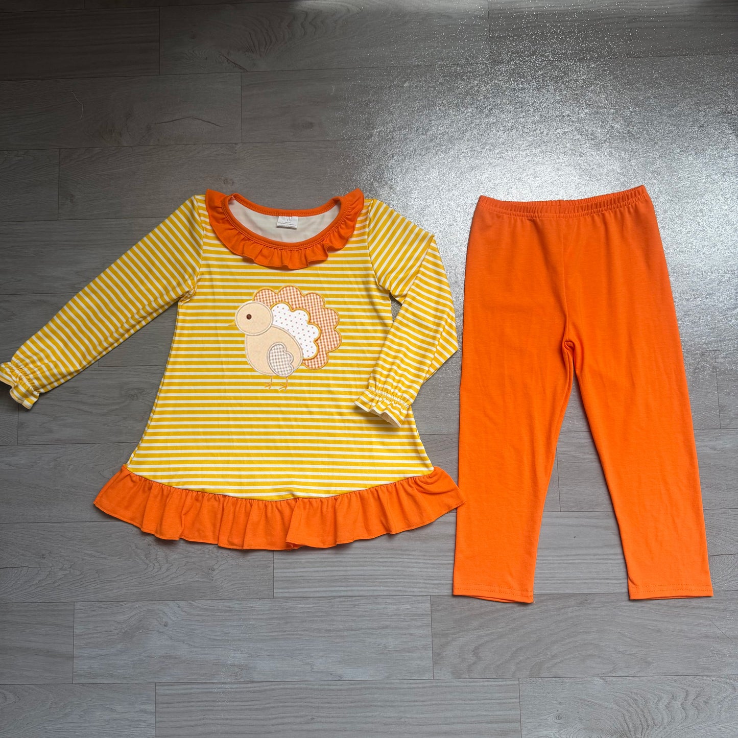 7.15 GLP3493 Preorder Turkey Stripes Top Orange Legging Pants Girls Thanksgiving Clothes Set