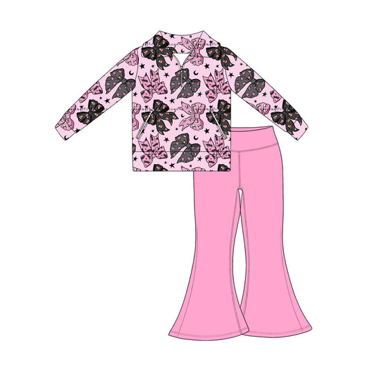 7.17  Preorder Kids Halloween  Bow Pullover Top with Pink Bell Bottom Pants Outfit