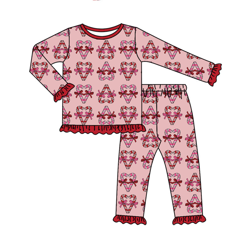 7.16  Preorder Kids Christmas Candy Cane Long Sleeve Pajama Set