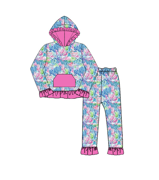 7.20 GLP3518 Preorder Seaweed Hot Pink Hoodie Top Pants Girls Fall Clothes Set