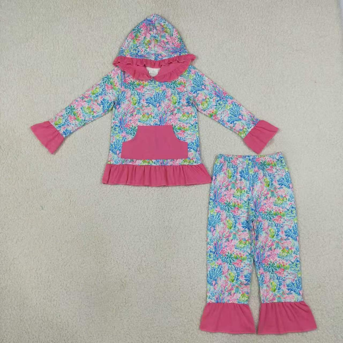 Sibling Kids Girls Floral Long Sleeve Hoodie Top Ruffle Pants Outfit