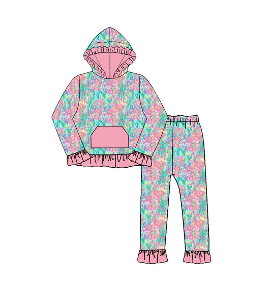 7.20 GLP3519 Preorder Seaweed Pink Hoodie Top Pants Girls Fall Clothes Set