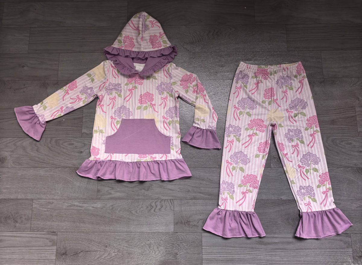 7.20 GLP3521 Preorder Flowers Purple Hoodie Top Pants Girls Fall Clothes Set
