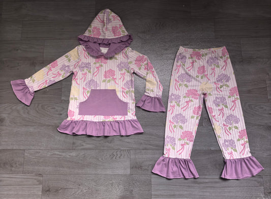 7.20 GLP3521 Preorder Flowers Purple Hoodie Top Pants Girls Fall Clothes Set