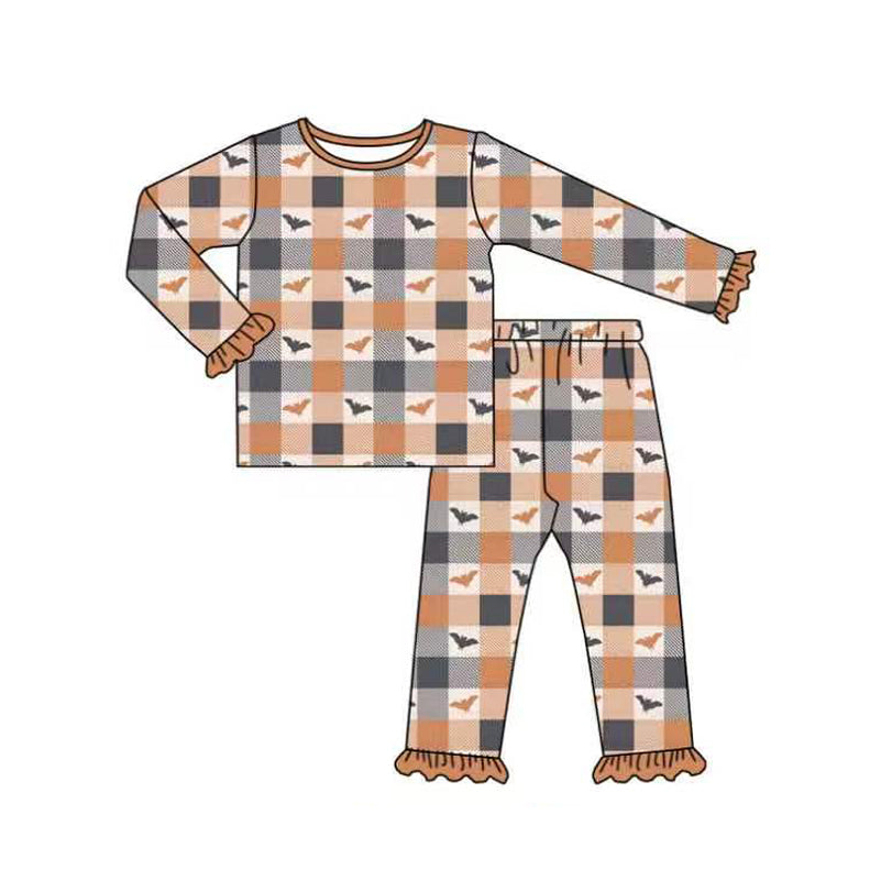 7.23 Preorder Baby Girls Halloween Bat Long Sleeve Pajama Set