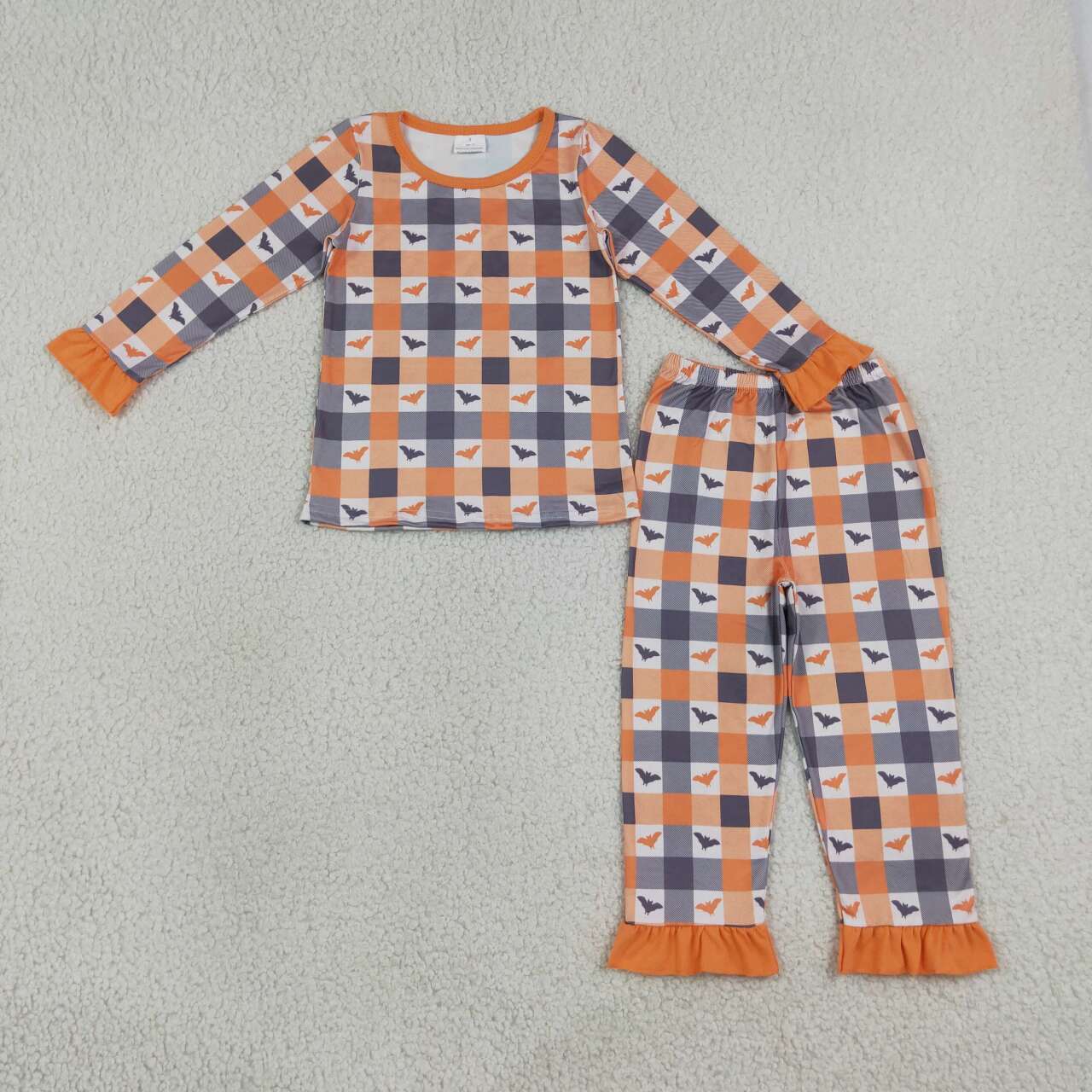 GLP3533 Bat Checkered Print Baby Girls Halloween Pajamas Clothes Set