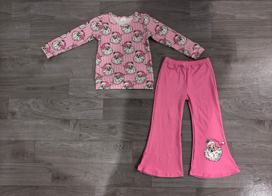 7.24 GLP3538 Preorder Santa Stripes Top Pink Bell Pants Girls Christmas Clothes Set