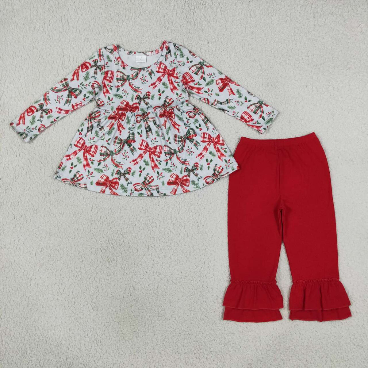 Sibling Kids Girls Christmas Bow Tunic Top Outfit and Dress