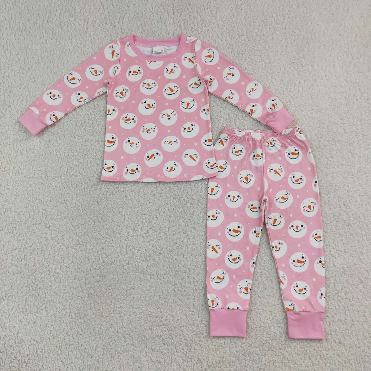 GLP3543 Snowman Smiling Pink Print Girls Christmas Pajamas Clothes Set