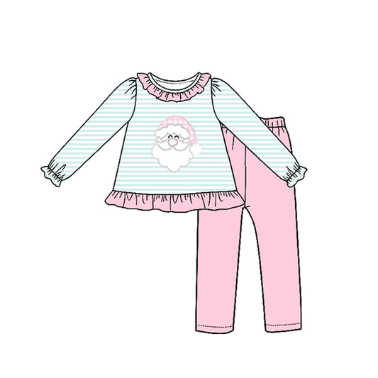 7.27 GLP3546 Preorder Santa Stripes Top Pink Pants Girls Christmas Clothes Set