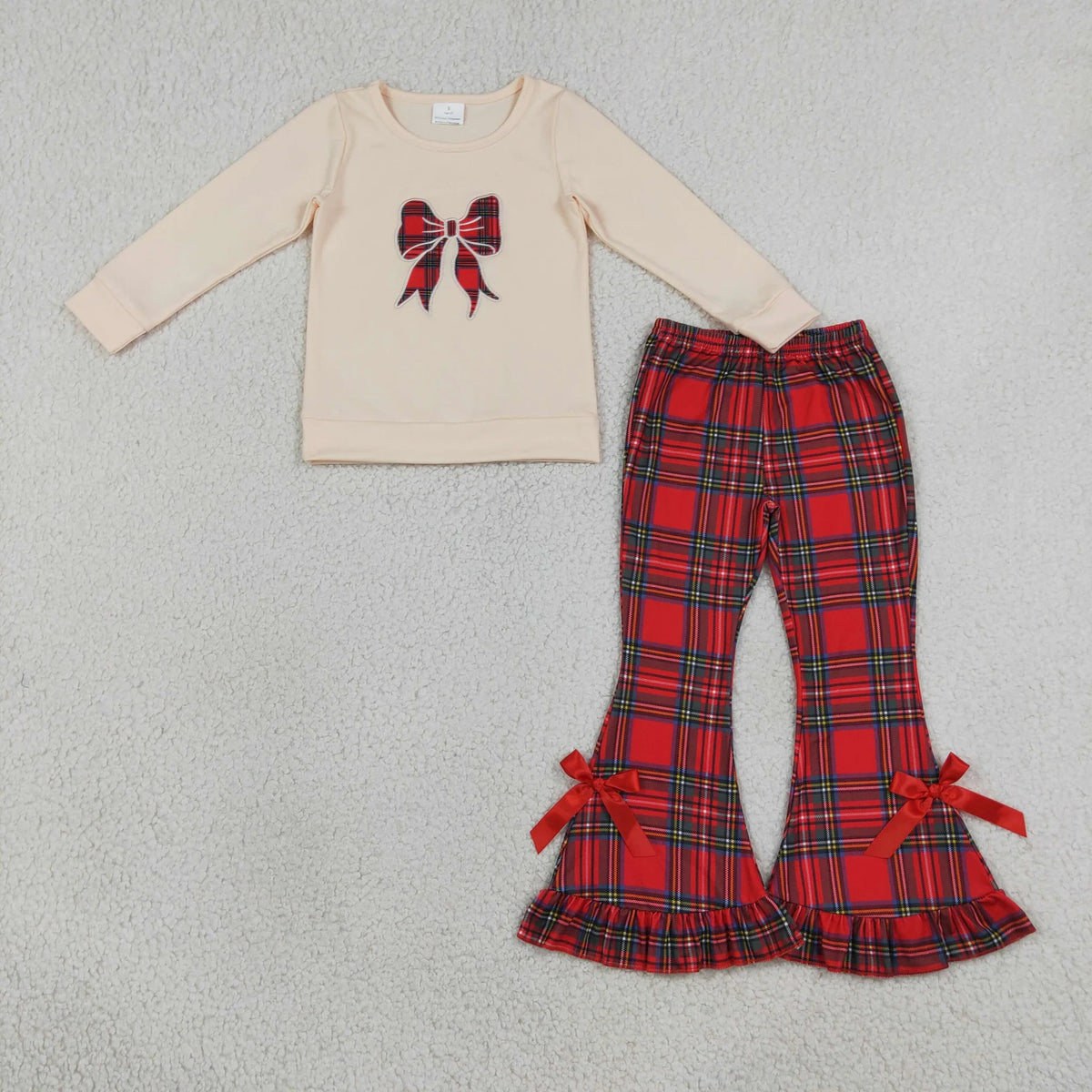 Sibling Baby Girls Christmas Embroidery Bow Ruffle Pliad Pants Outfit and Romper