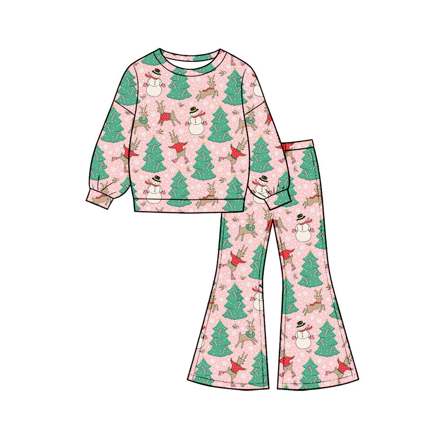 7.29  Preorder Girls Pink Christmas Tree Snowman Reindeer Outfit