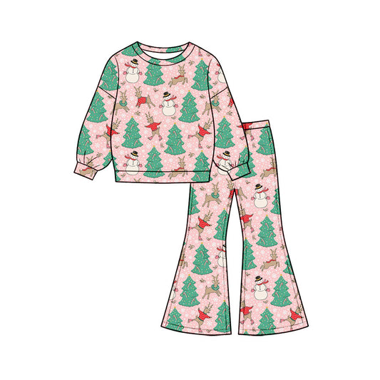 7.29  Preorder Girls Pink Christmas Tree Snowman Reindeer Outfit